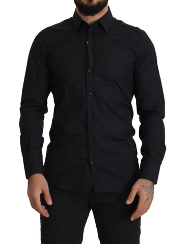 Black Cotton GOLD Slim Fit Dress Shirt Dolce & Gabbana