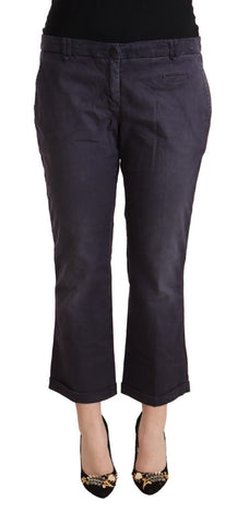Black Low Waist Folded Hem Flared Cropped Pants Jucca