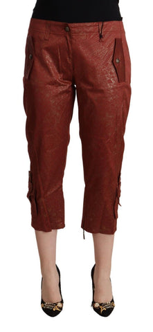 Brown Lurex Mid Waist Cotton Cropped Capri Pants Just Cavalli