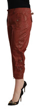 Brown Lurex Mid Waist Cotton Cropped Capri Pants Just Cavalli