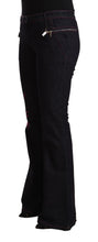Black Cotton Stretch Mid Waist Cotton Flared Denim Jeans Exte