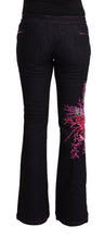 Black Cotton Stretch Mid Waist Cotton Flared Denim Jeans Exte