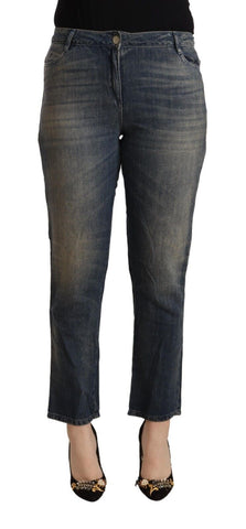 Blue Washed Cotton Cropped Capri Women Denim Jeans Twinset