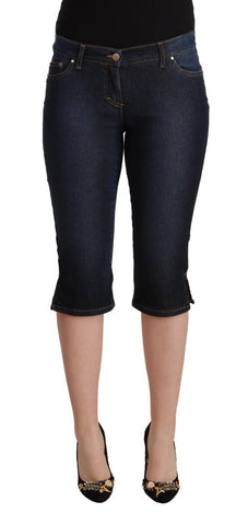 Blue Cotton Stretch Low Waist Slim Capri Denim Jeans GF Ferre