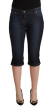 Blue Cotton Stretch Low Waist Slim Capri Denim Jeans GF Ferre