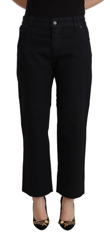 Black Cotton Flared Cropped High Waist Denim Jeans John Galliano