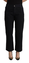 Black Cotton Flared Cropped High Waist Denim Jeans John Galliano