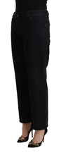 Black Cotton Flared Cropped High Waist Denim Jeans John Galliano