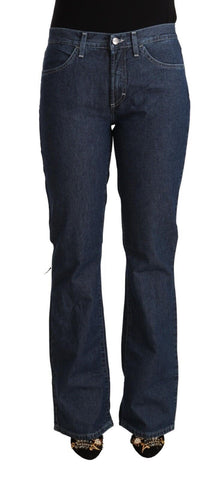 Blue Cotton Mid Waist Flared Denim Jeans GF Ferre