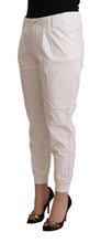 White Cotton Mid Waist Tapered Cropped Pants Met