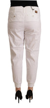 White Cotton Mid Waist Tapered Cropped Pants Met