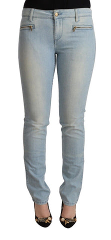 Light Blue Cotton Mid Waist Slim Fit Denim Jeans MILA SCHÖN
