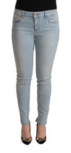 Light Blue Cotton Mid Waist Slim Fit Denim Jeans Liu Jo