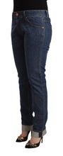 Dark Blue Cotton Slim Fit Folded Hem Denim Jeans Acht
