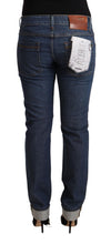 Dark Blue Cotton Slim Fit Folded Hem Denim Jeans Acht