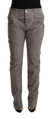 Gray Cotton Straight Fit High Waist Pants Acht