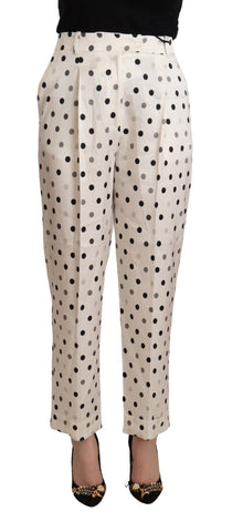 White Polka Dotted High Waist Tapered Pants Ermanno Scervino