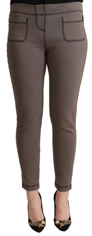 Gray Cotton Mid Waist Stretch Leggings Cropped Pants John Galliano
