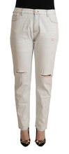 White Cotton Distressed Mid Waist Skinny Denim Jeans PINKO