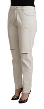 White Cotton Distressed Mid Waist Skinny Denim Jeans PINKO