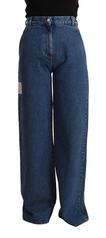 Blue Cotton High Waist Wide Leg Boot Cut Denim Jeans GCDS