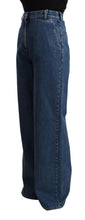 Blue Cotton High Waist Wide Leg Boot Cut Denim Jeans GCDS