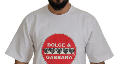 White Amor Heart Cotton Crewneck T-shirt Dolce & Gabbana