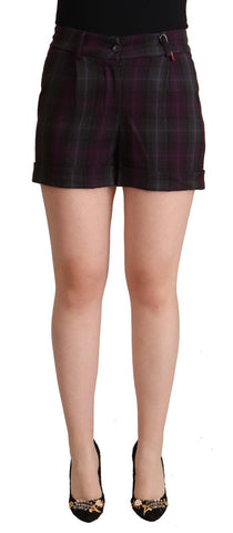 Multicolor Checkered Mid Waist Folded Hem Shorts BENCIVENGA