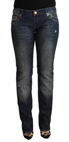 Blue Washed Cotton Low Waist Skinny Denim Jeans Acht