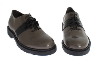 Gray Brown Leather Laceups Shoes AI_