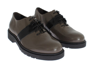 Gray Brown Leather Laceups Shoes AI_