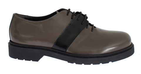 Gray Brown Leather Laceups Shoes AI_