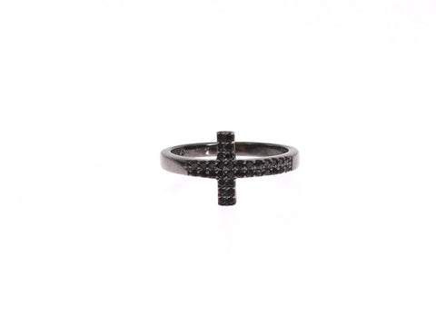Black CZ Cross Rhodium 925 Ring Nialaya