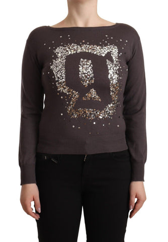 Brown Wool Sequined Long Sleeves Pullover Sweater John Galliano