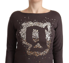 Brown Wool Sequined Long Sleeves Pullover Sweater John Galliano