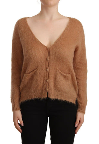 Brown Cardigan V-Neck Long Sleeve Sweater PINK MEMORIES