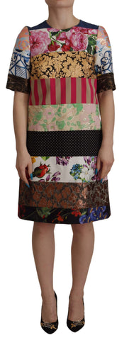 Multicolor Pachwork Floral Sheath Jaquard Mini Gown Dress Dolce & Gabbana