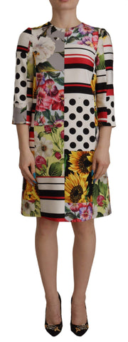 Multicolor Charmeuse Floral Sheath Jaquard Pachwork Dress Dolce & Gabbana