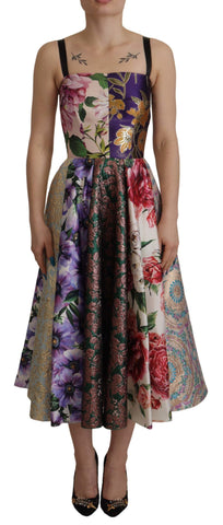 Dress Midi Patchwork Floral Jaquard Silk Dolce & Gabbana