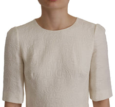 White Jaquard Midi Floral Sheath Brocade Dress Dolce & Gabbana