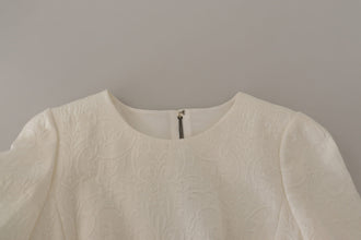 White Jaquard Midi Floral Sheath Brocade Dress Dolce & Gabbana