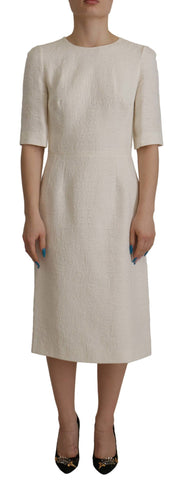 White Jaquard Midi Floral Sheath Brocade Dress Dolce & Gabbana