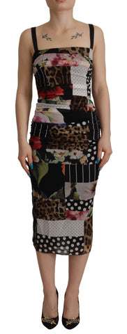 Multicolor Pachwork Midi Floral Silk Leopard Bodycon Dress Dolce & Gabbana