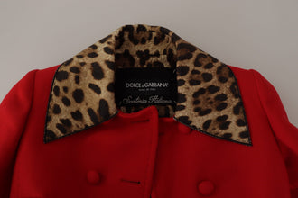 Red Leopard Wool Trenchcoat Jacket Dolce & Gabbana