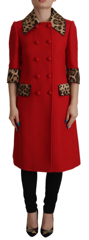 Red Leopard Wool Trenchcoat Jacket Dolce & Gabbana
