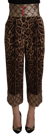 Brown Leopard Gold Jacquard High Waist Pants Dolce & Gabbana