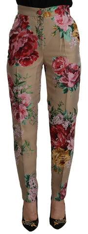 Beige Floral Dress Formal High Waist Pants Dolce & Gabbana