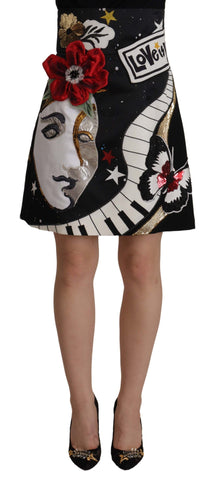 Black Love Clock Sequined Piano Skirt Dolce & Gabbana