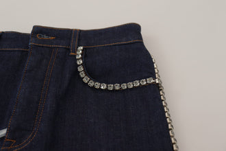 Blue Denim Stretch Crystal Hot Pants Shorts Dolce & Gabbana