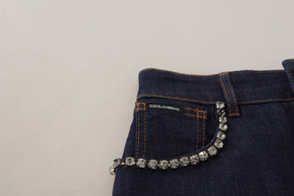 Blue Denim Stretch Crystal Hot Pants Shorts Dolce & Gabbana
